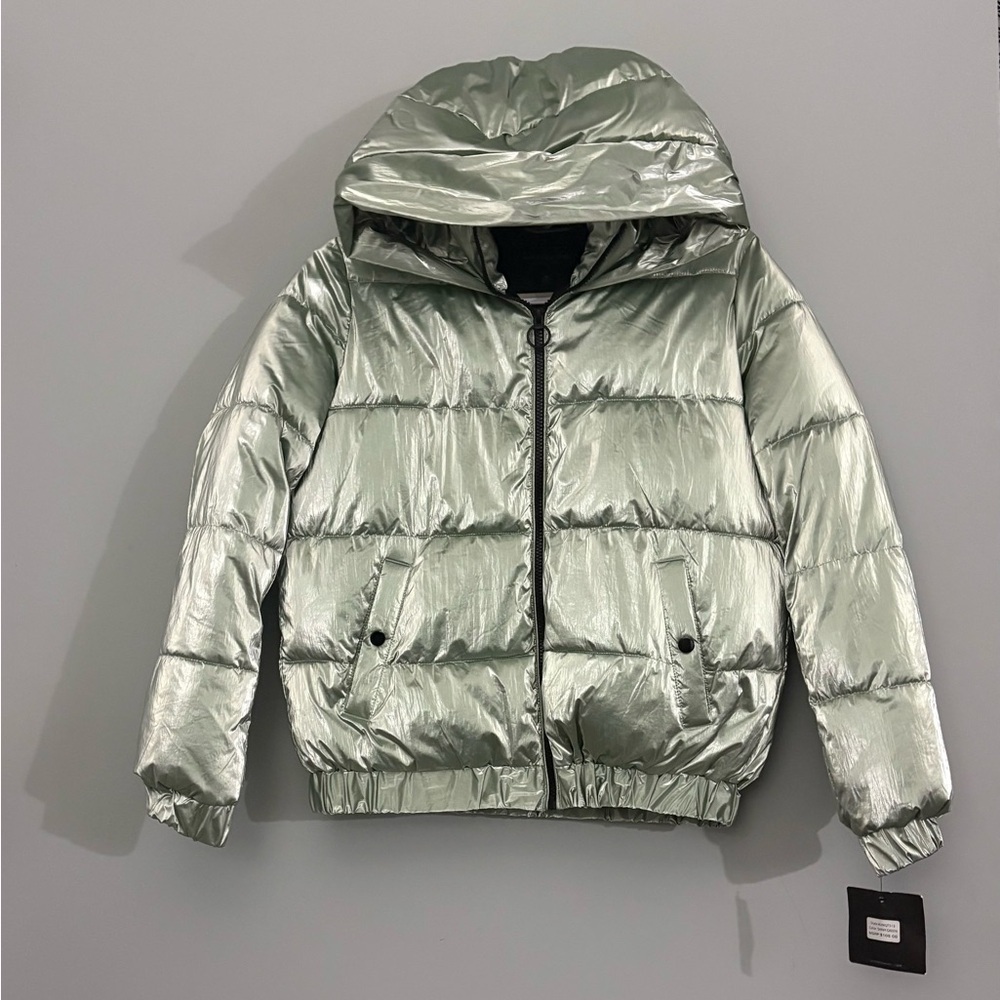 Marc New York Metallic Shiny Green Hooded Puffer Jacket XS NWT